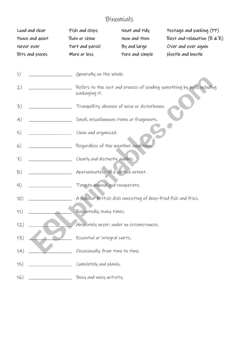 Binomials - common pairs of words 1a