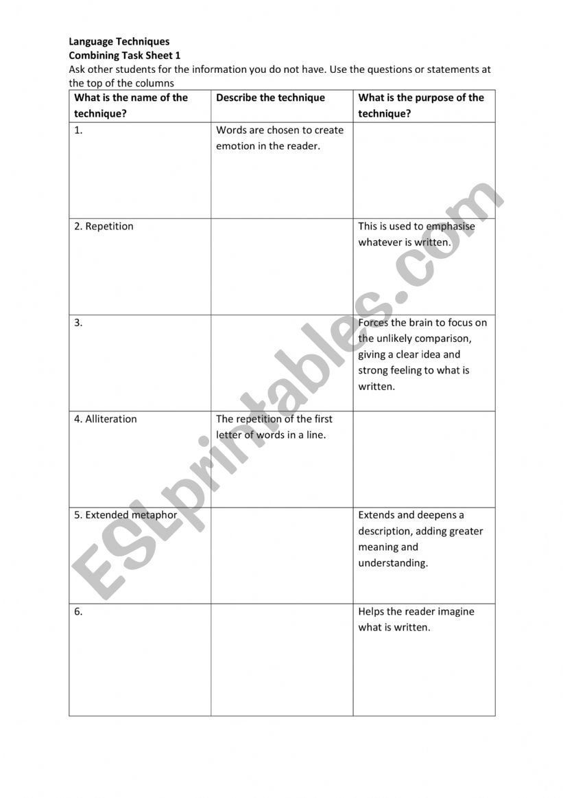 Language Techniques Combining Task