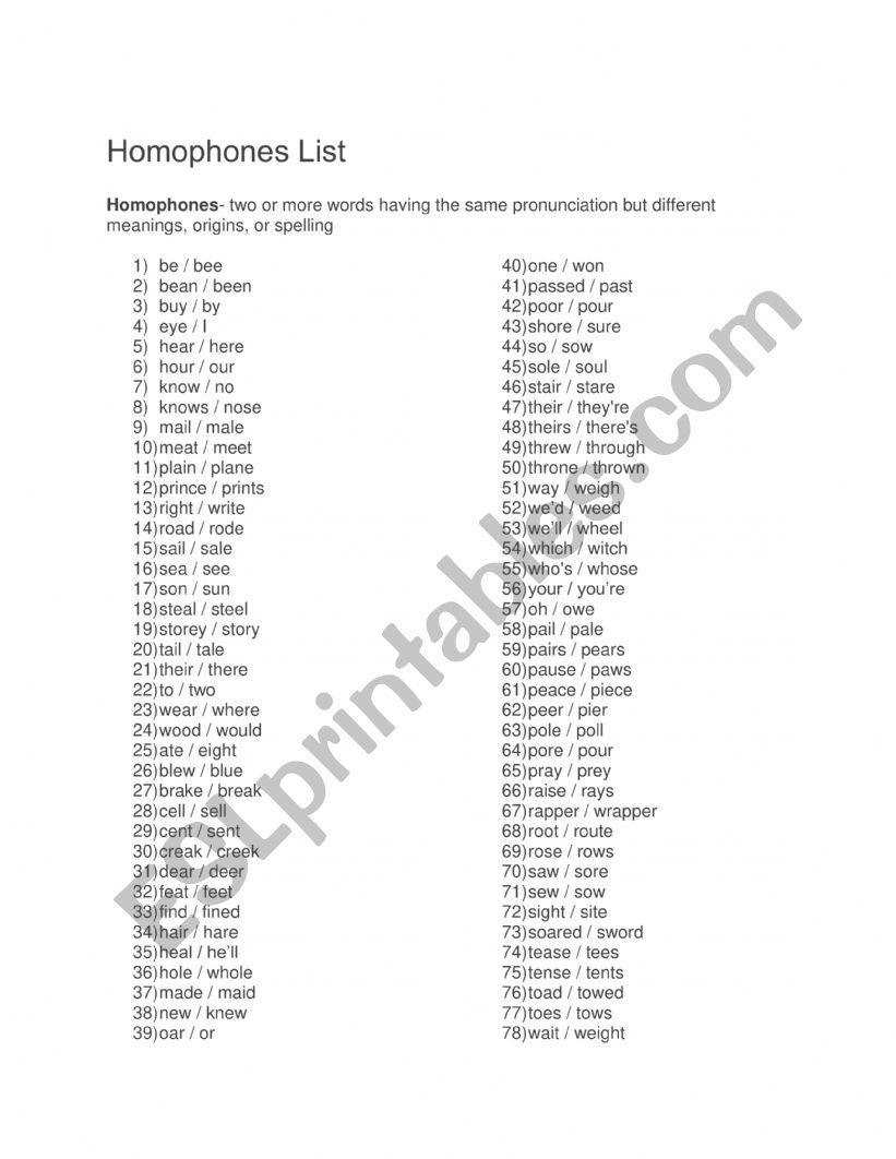 Homonyms worksheet