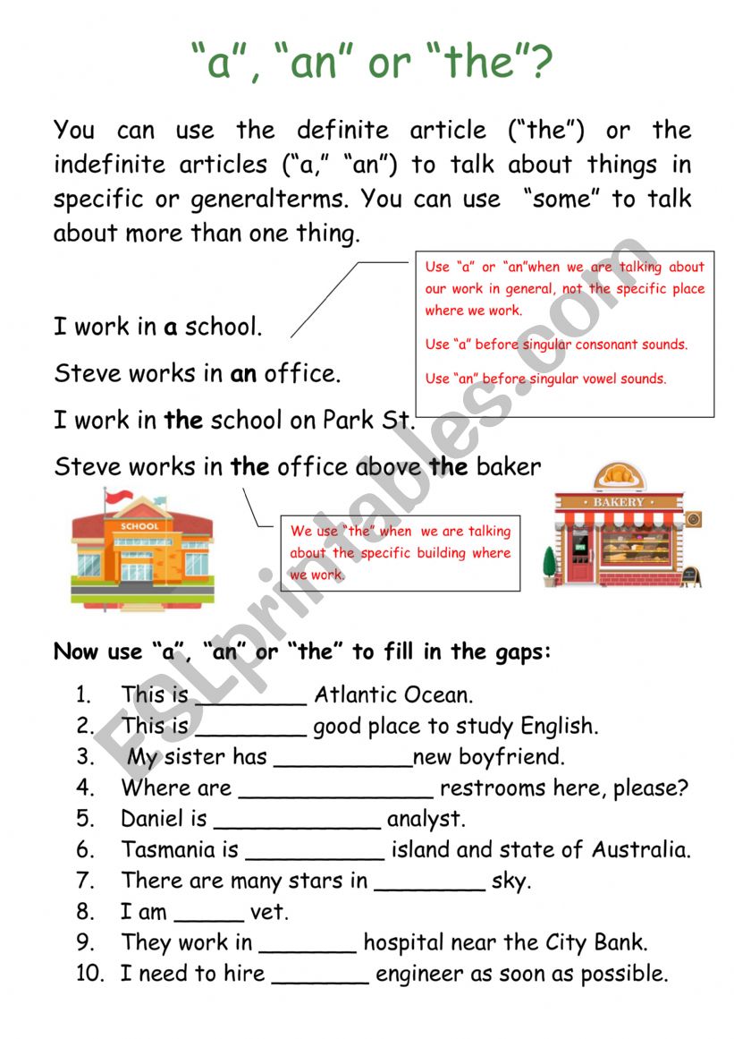 A, an or the worksheet