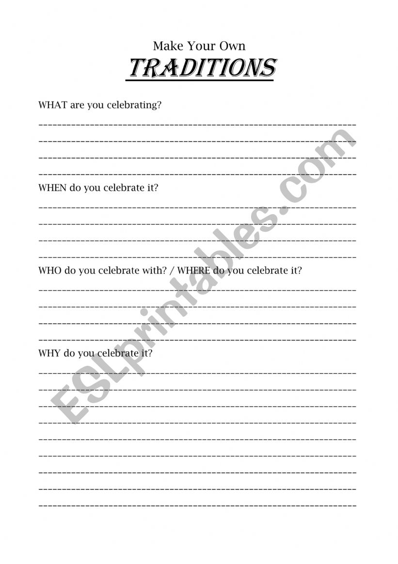 Make your own traditions worksheet