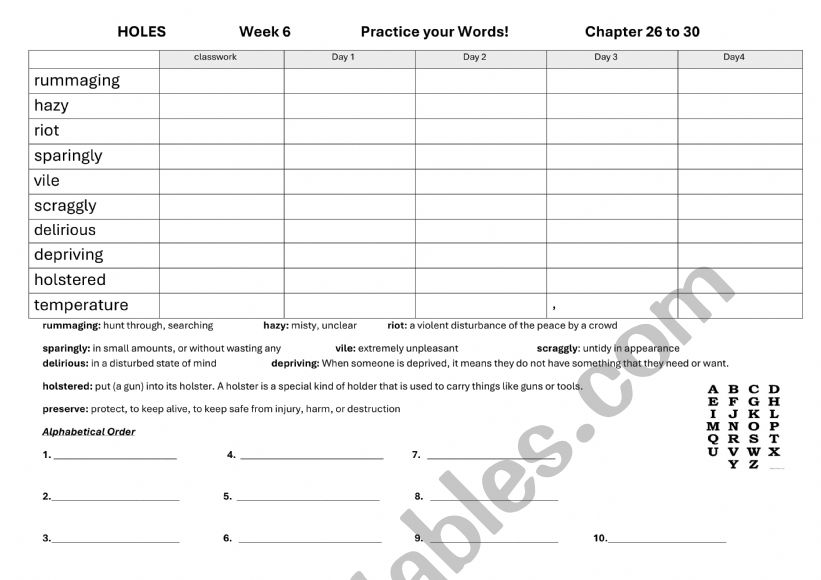 Spelling List Chapters 26 to 30