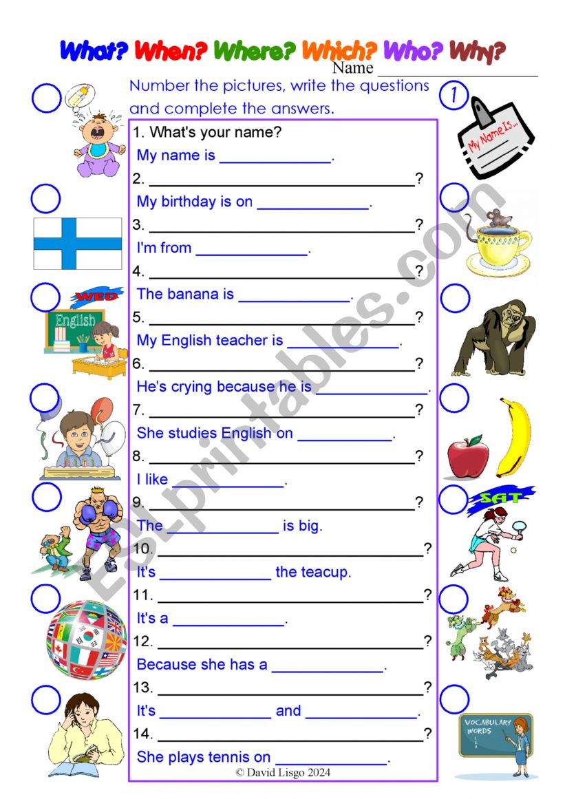 Wh Question Words Worksheet with Key