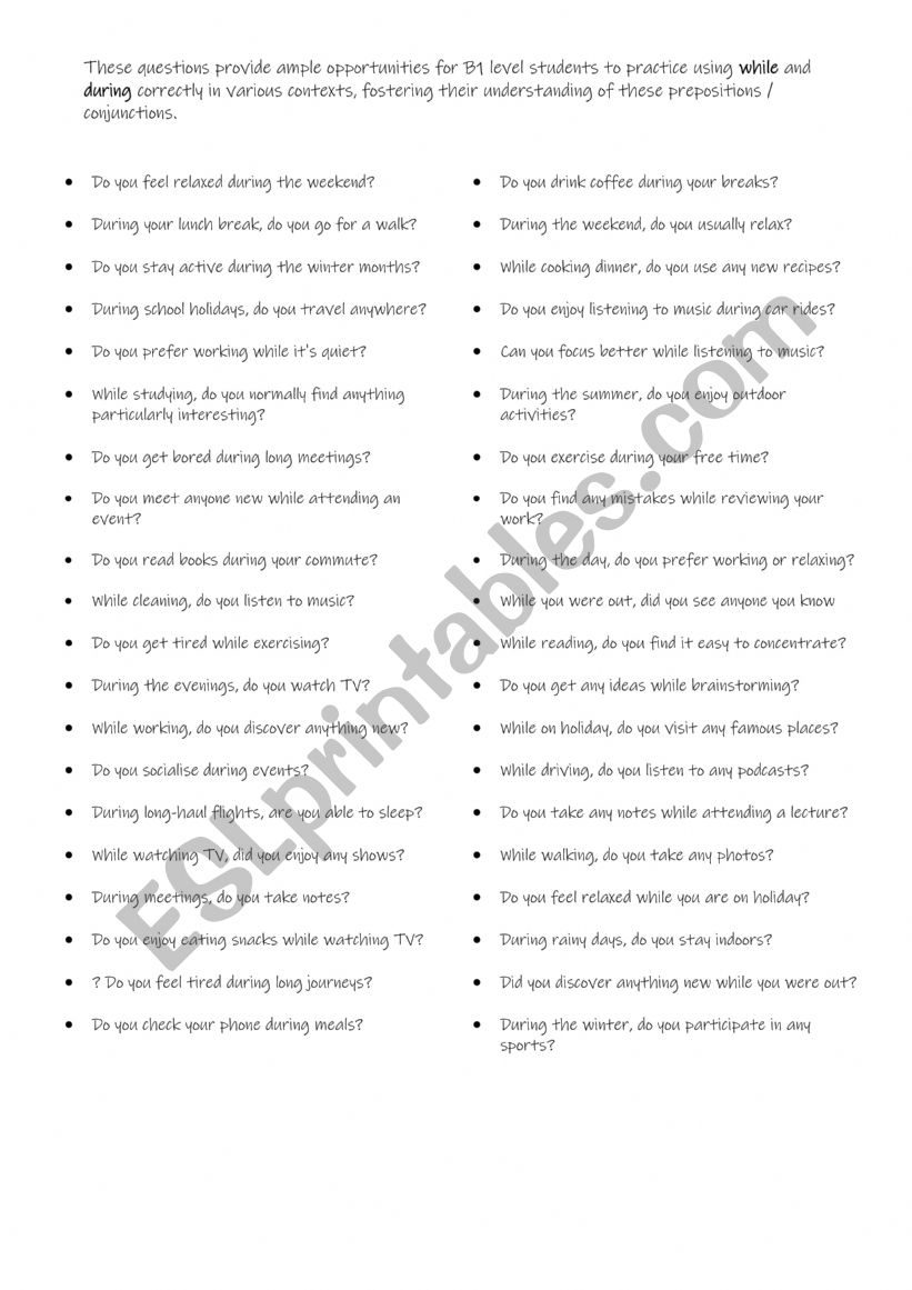 During or while Practise 3 - ESL worksheet by Anthoni