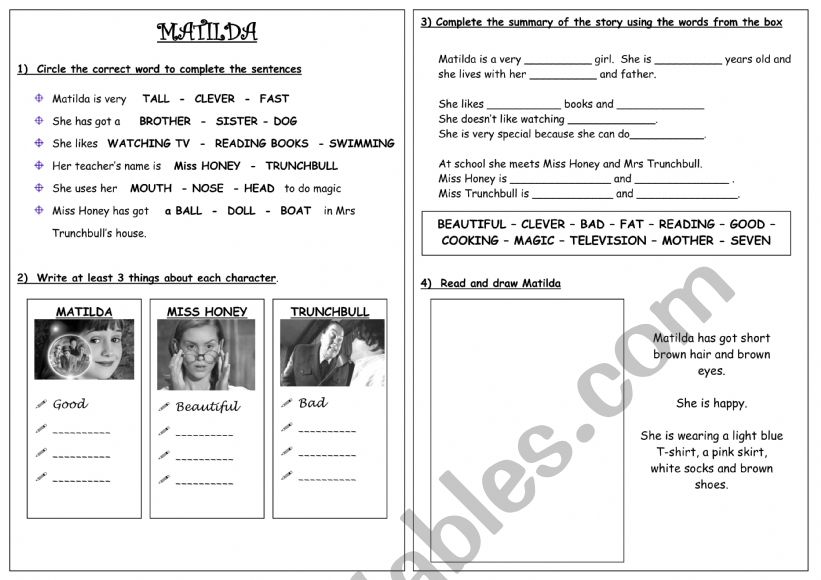 Matilda worksheet