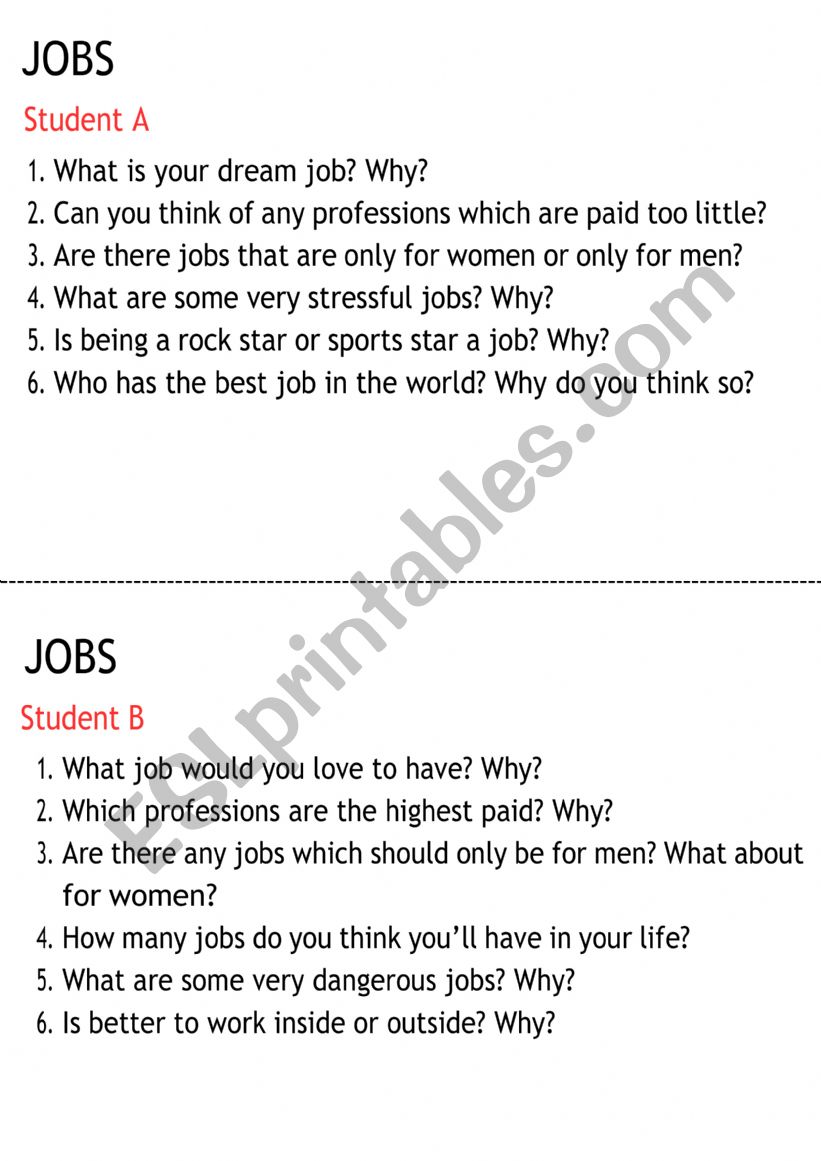 Jobs - Questions worksheet