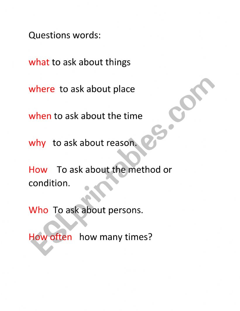 Question words worksheet