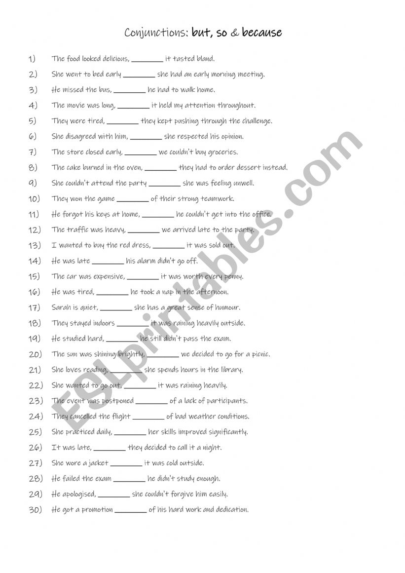 A1-A2 Conjunctions practise using: but, so & because