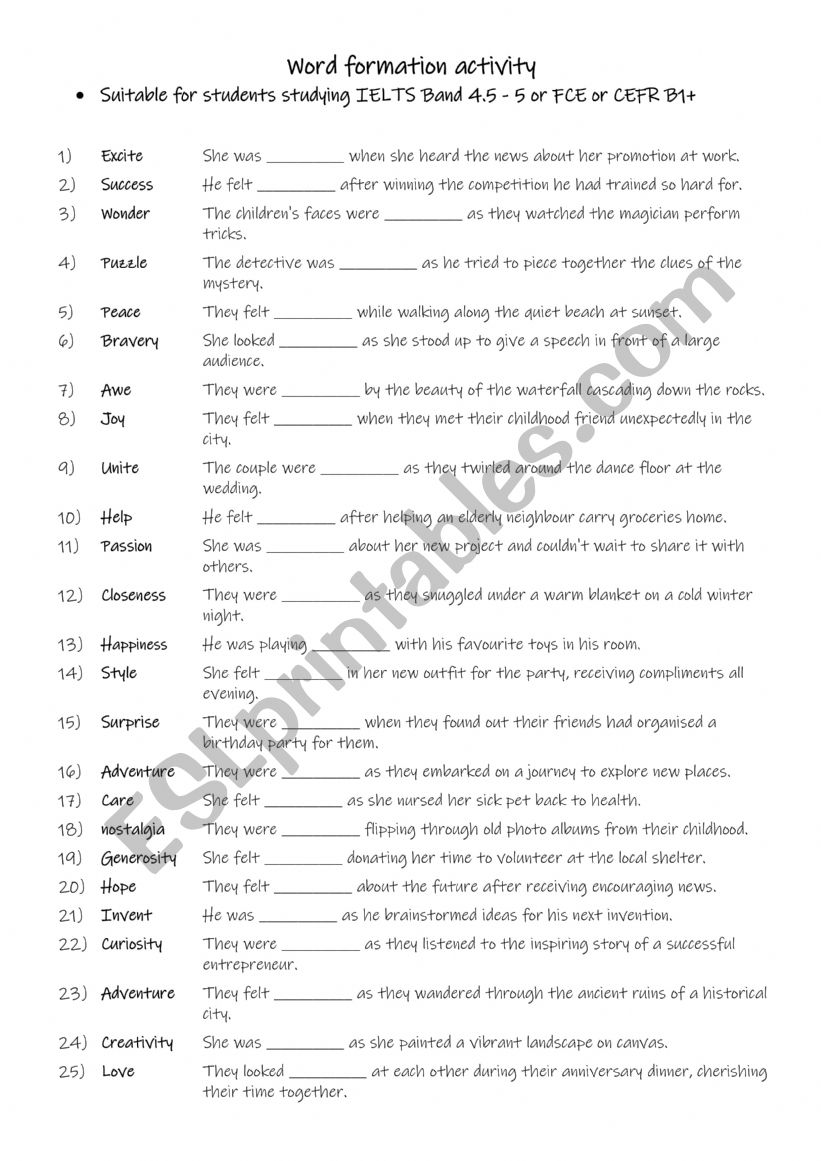 Word formation activity B1+ - ESL worksheet by Anthoni