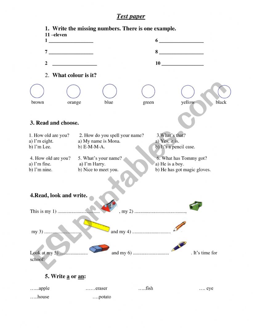 Test units 1 and 2 Booklet 3rd grade