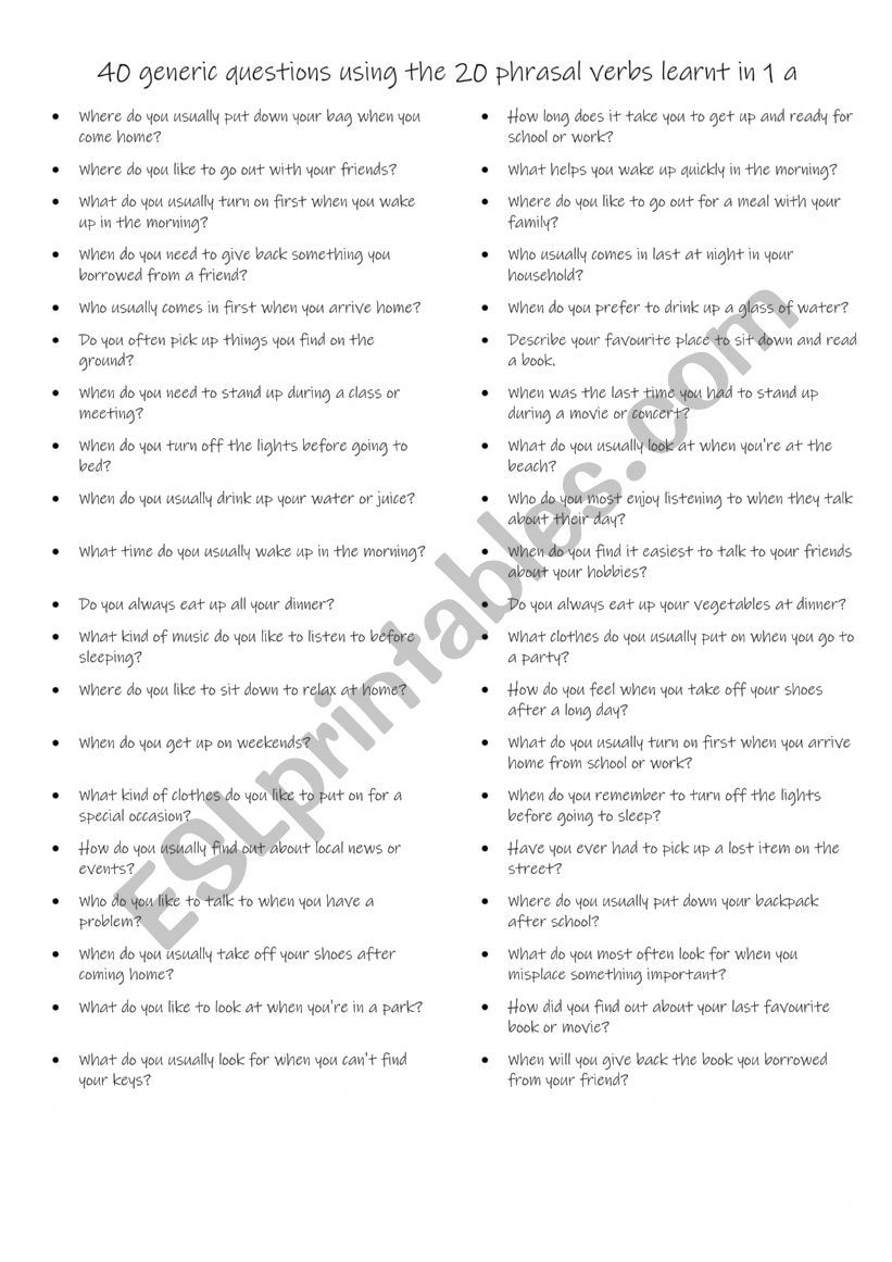 20 Phrasal verbs part 1 b worksheet