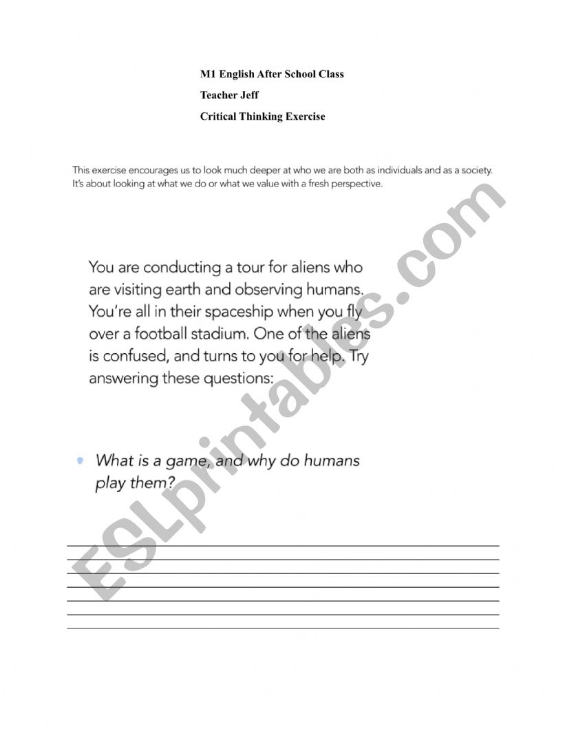 Critical Thinking On Aliens worksheet