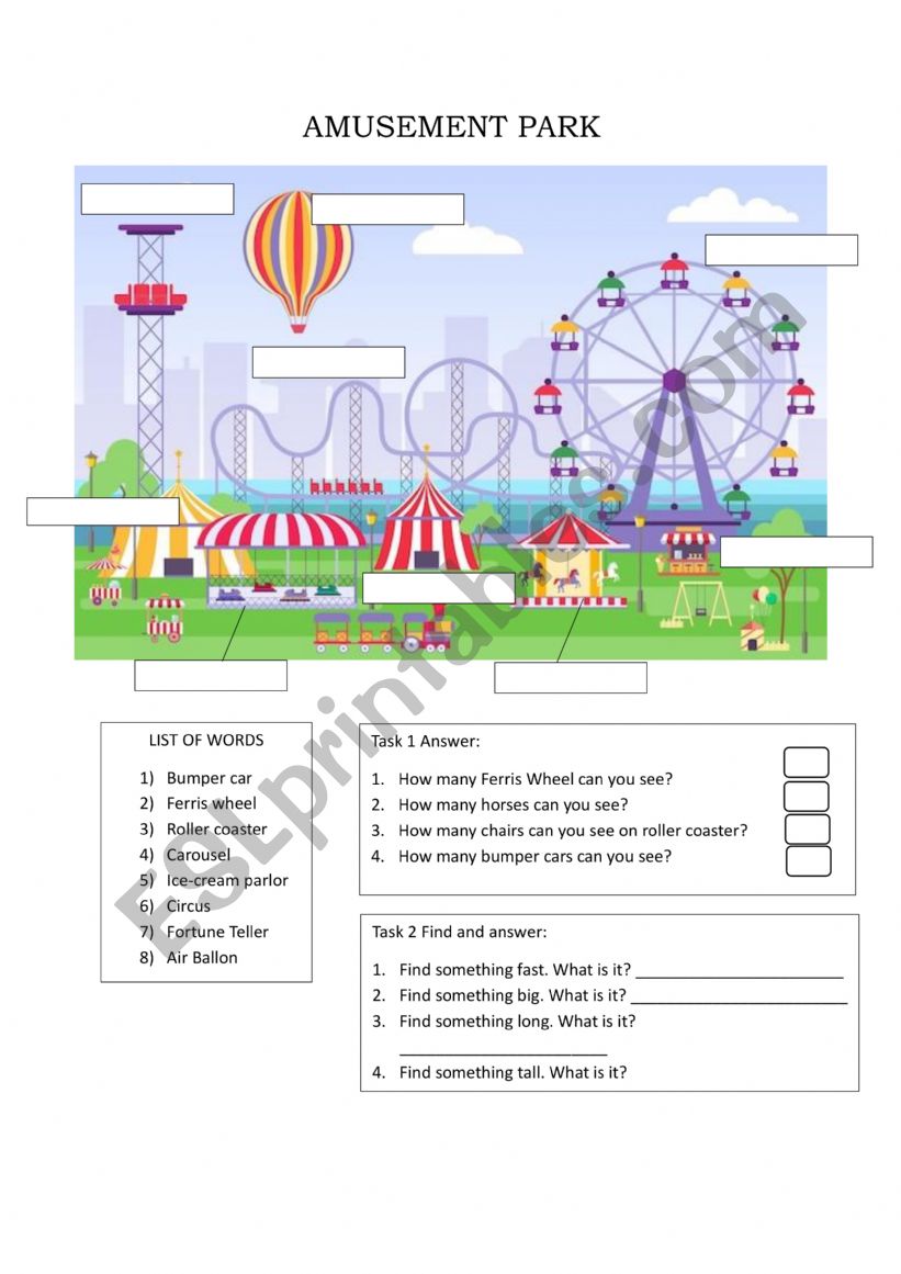 Amusement Park worksheet