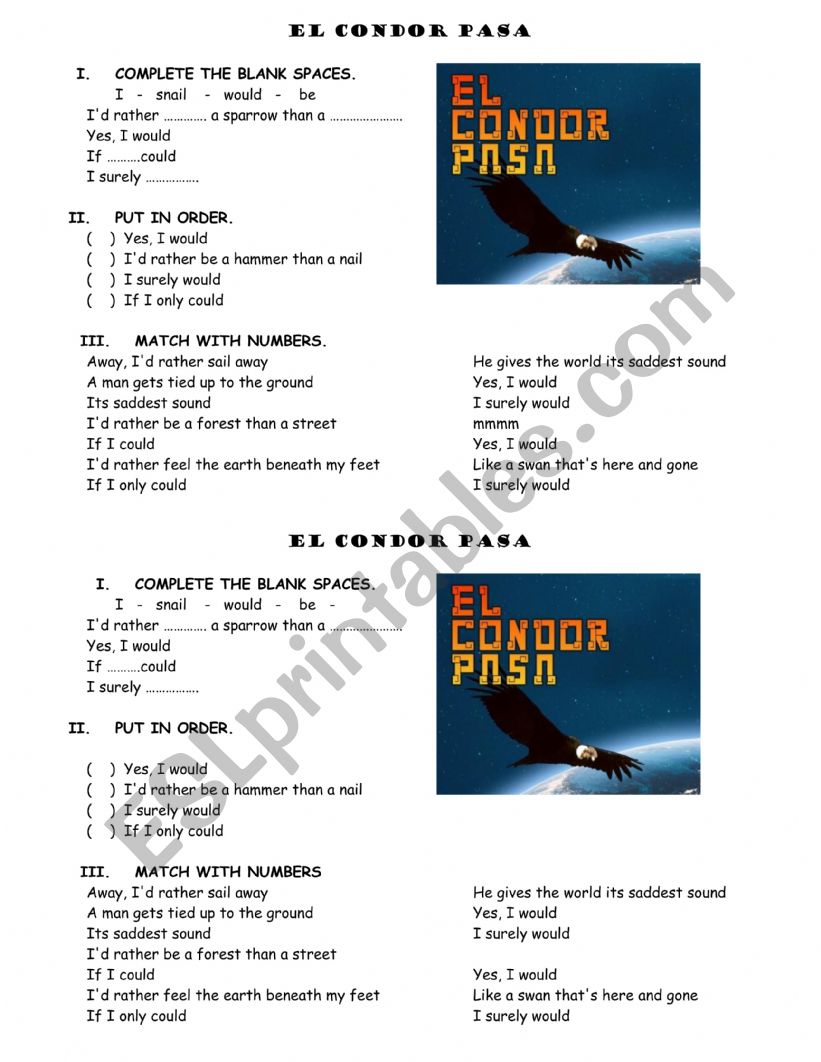 El condor pasa worksheet