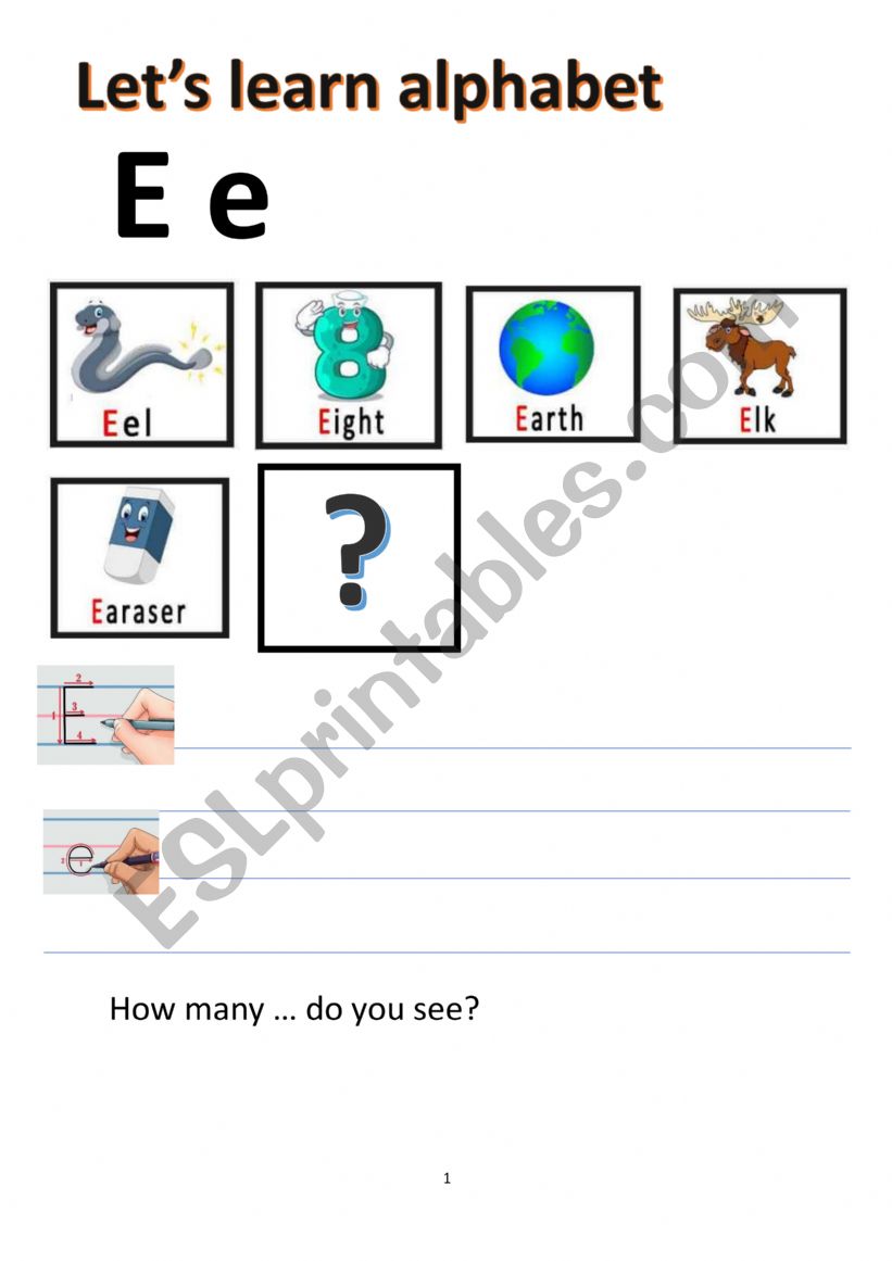 Let�s learn alphabet E worksheet