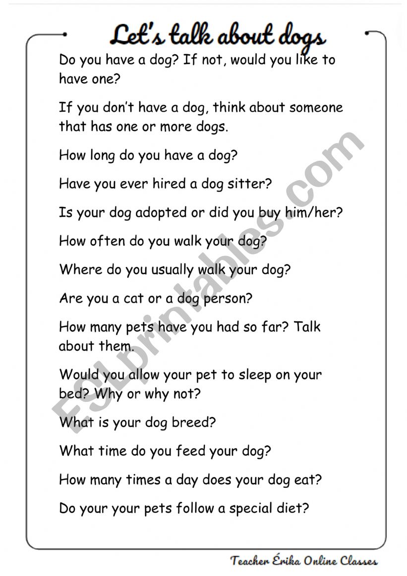 Let�s talk about dogs? worksheet