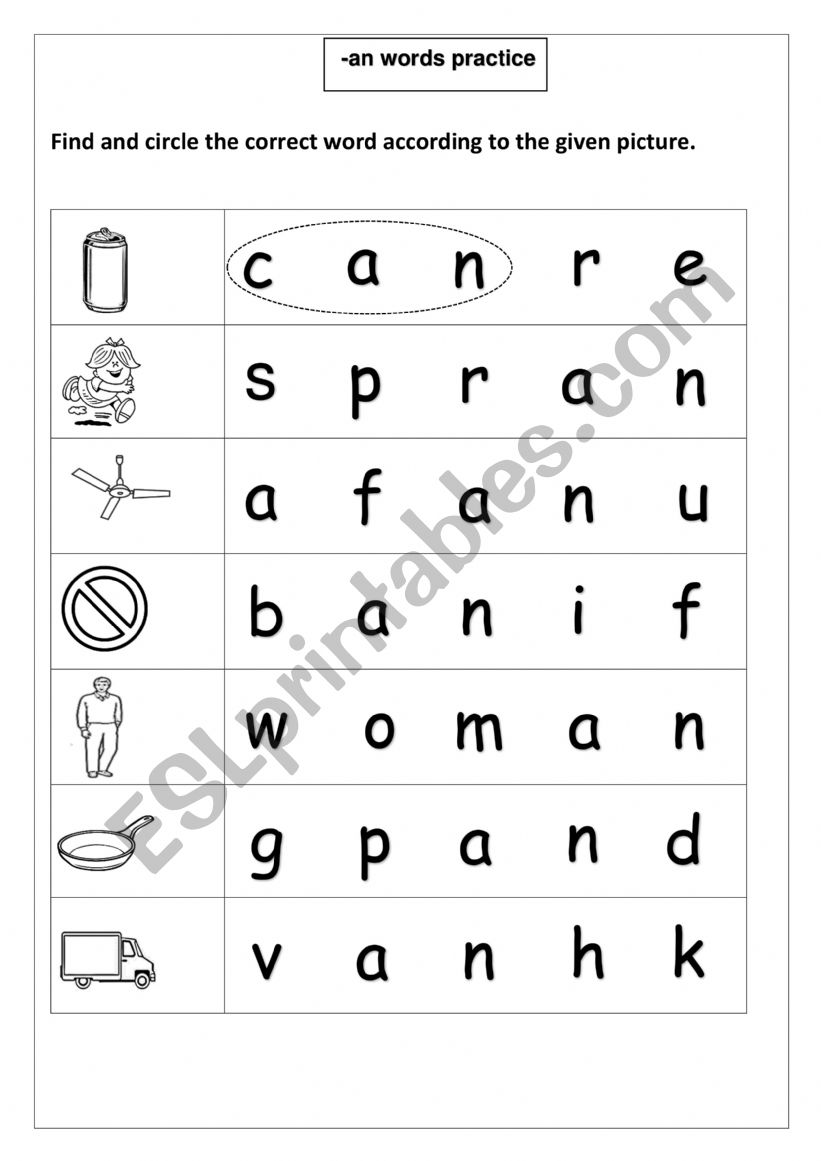 English -�an� words practice