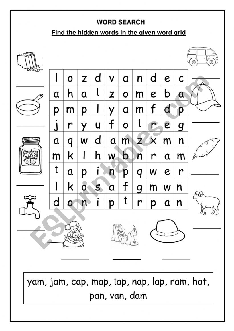 Word search and rhyming words worksheet