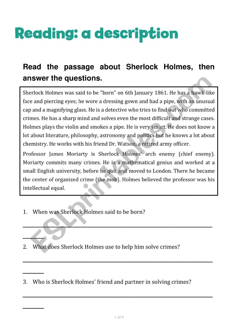 Reading & Writing: Sherlock HolmesA Detective From the Past