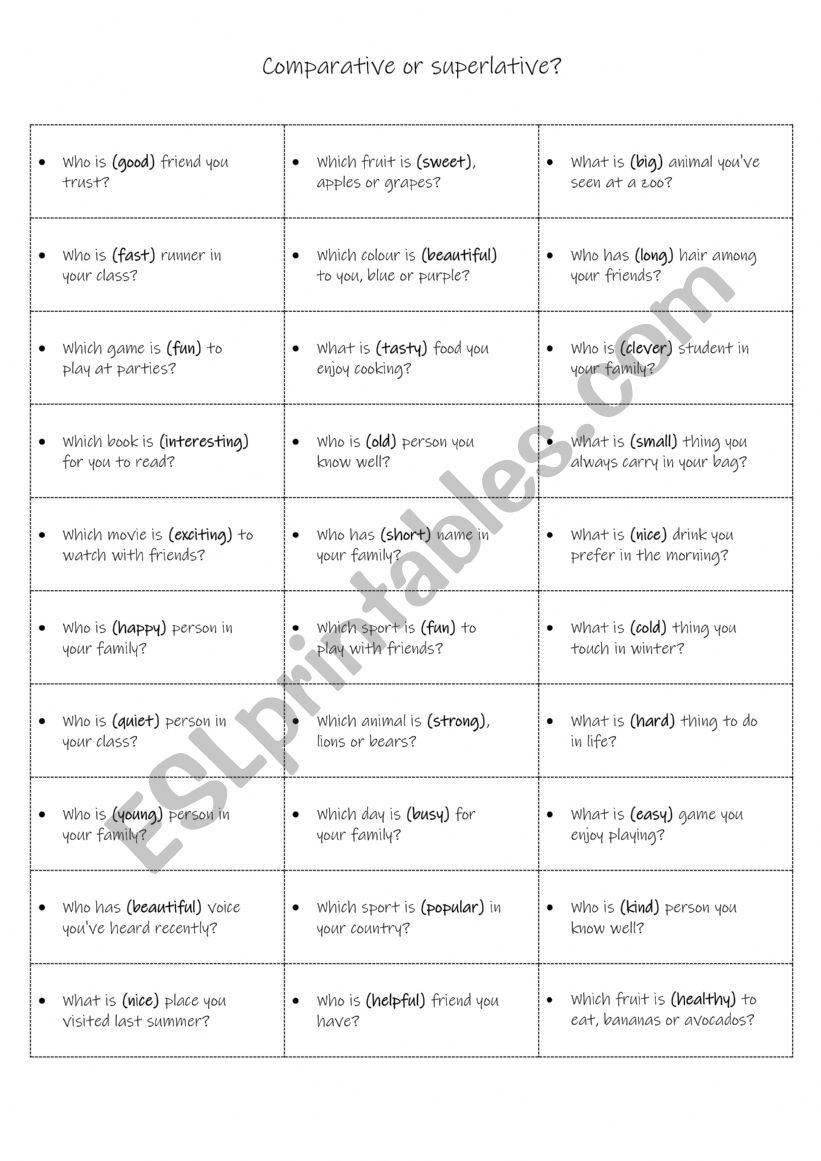 Comparative or superlative sentence practise 2 B