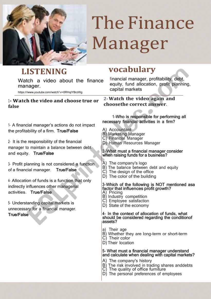 Finance management worksheet