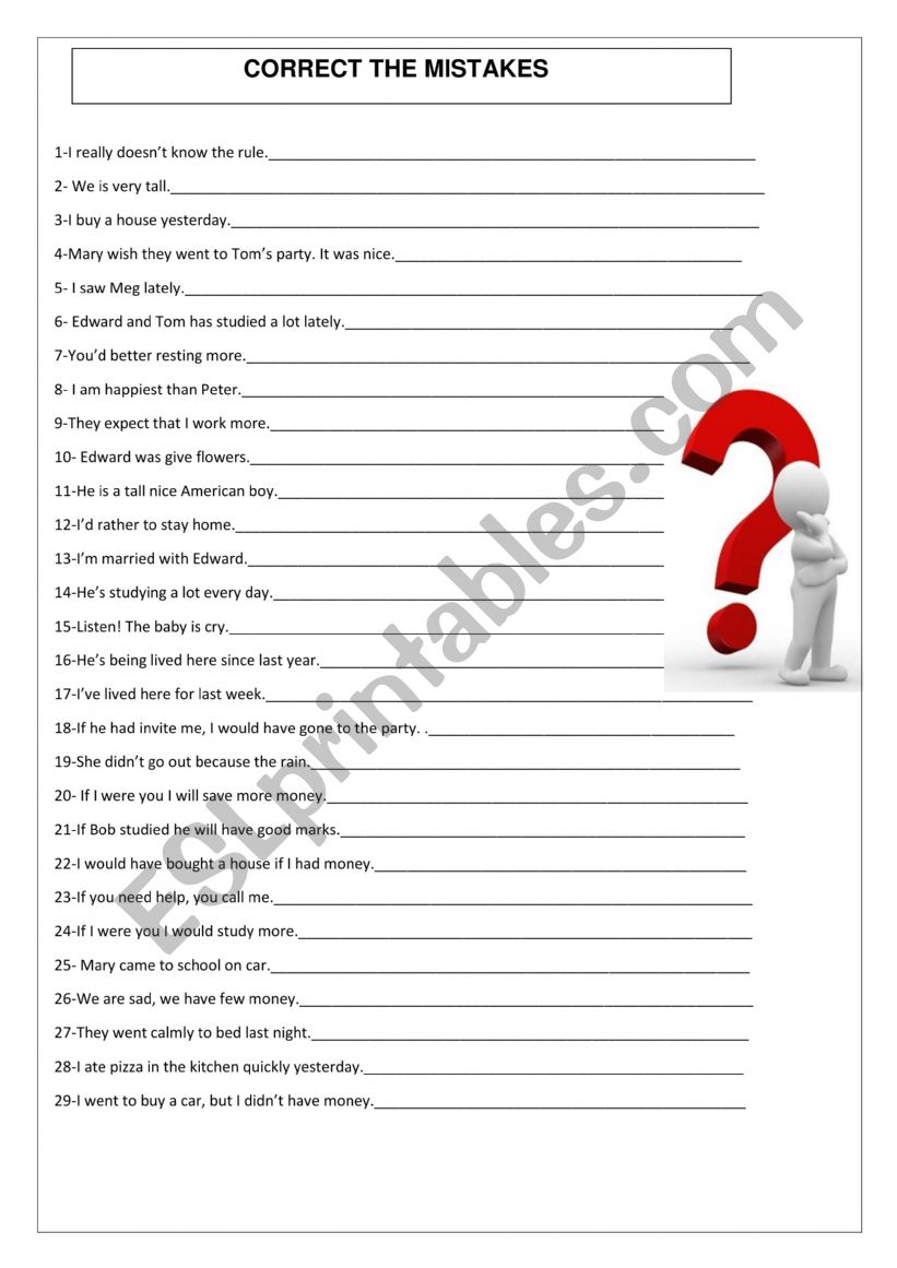 Correct the mistakes worksheet