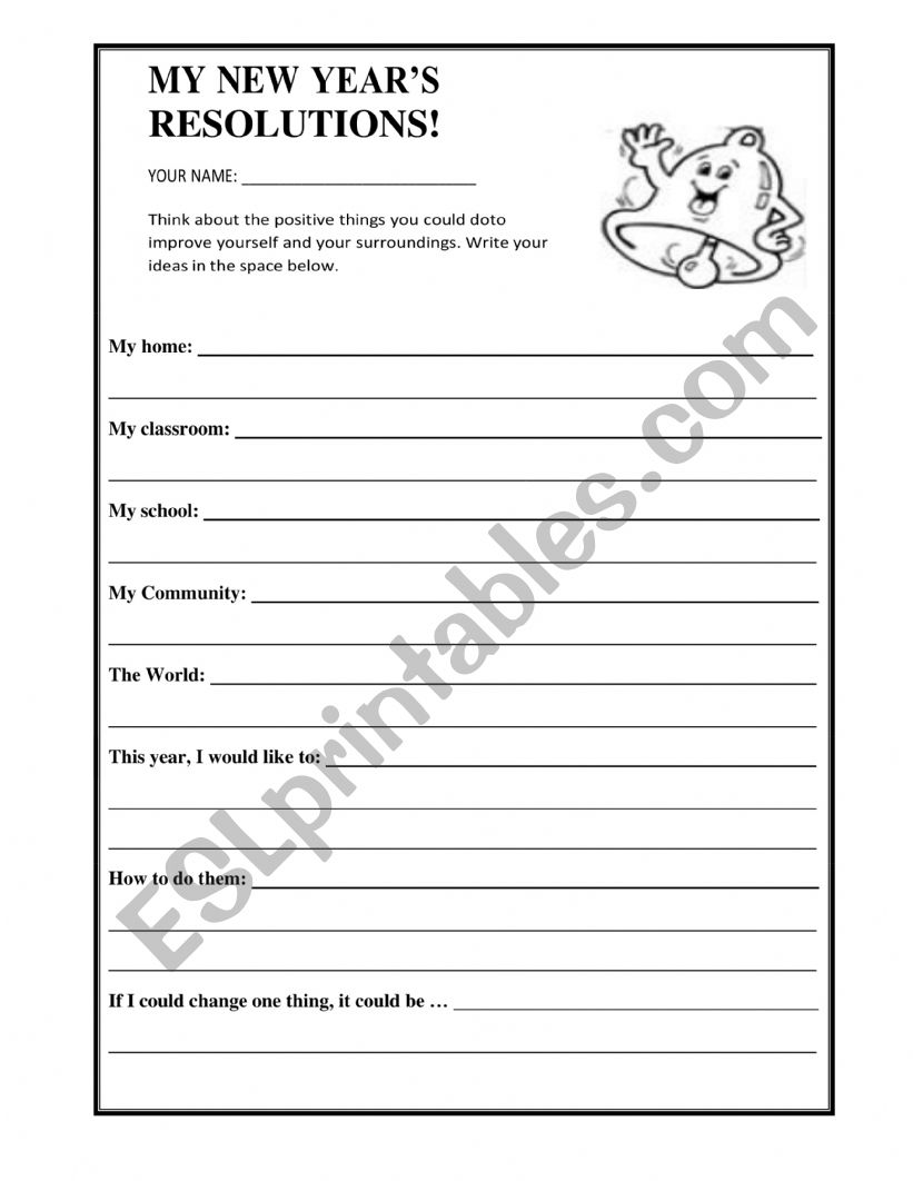 New years resolutions worksheet