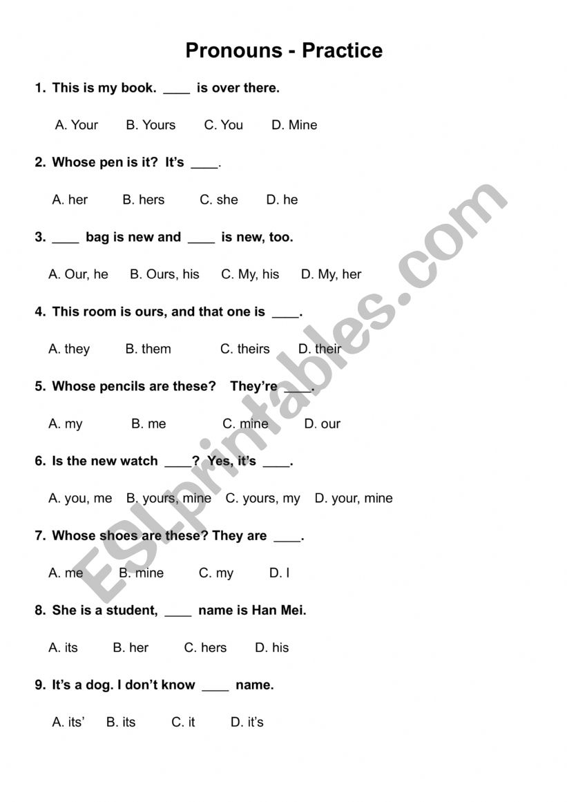 Pronouns - Practice Worksheet worksheet