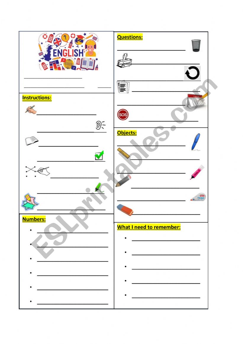 Bookmark classroom English worksheet