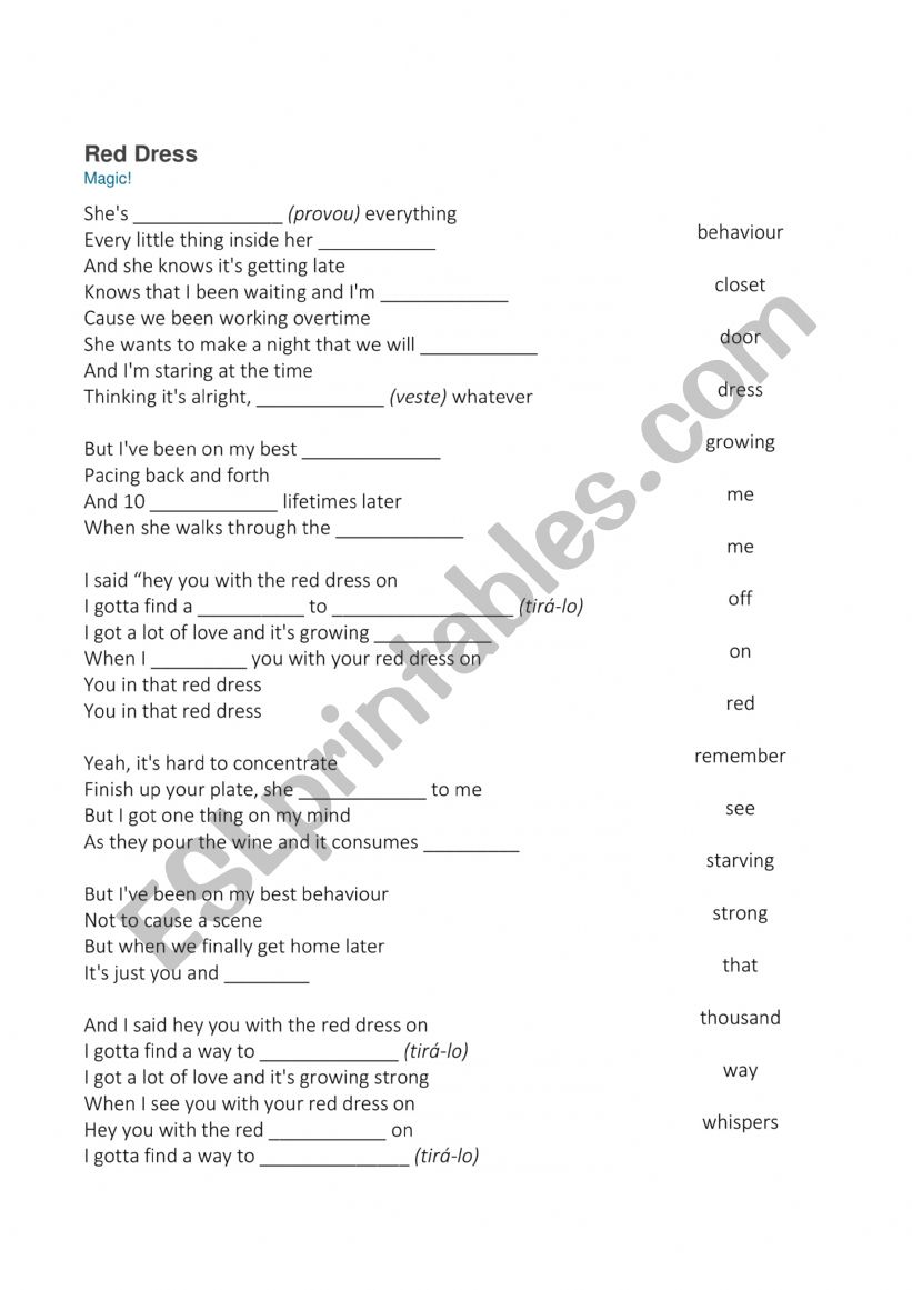 Red Dress - song worksheet