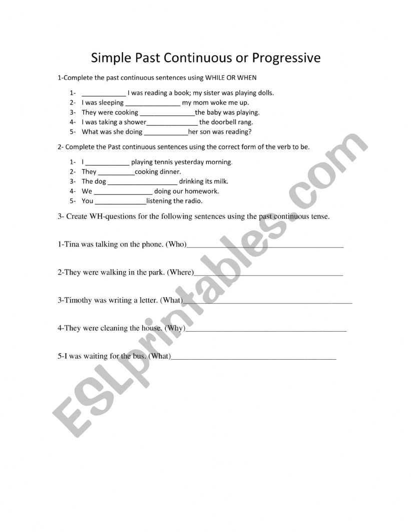 Past progressive Tense worksheet