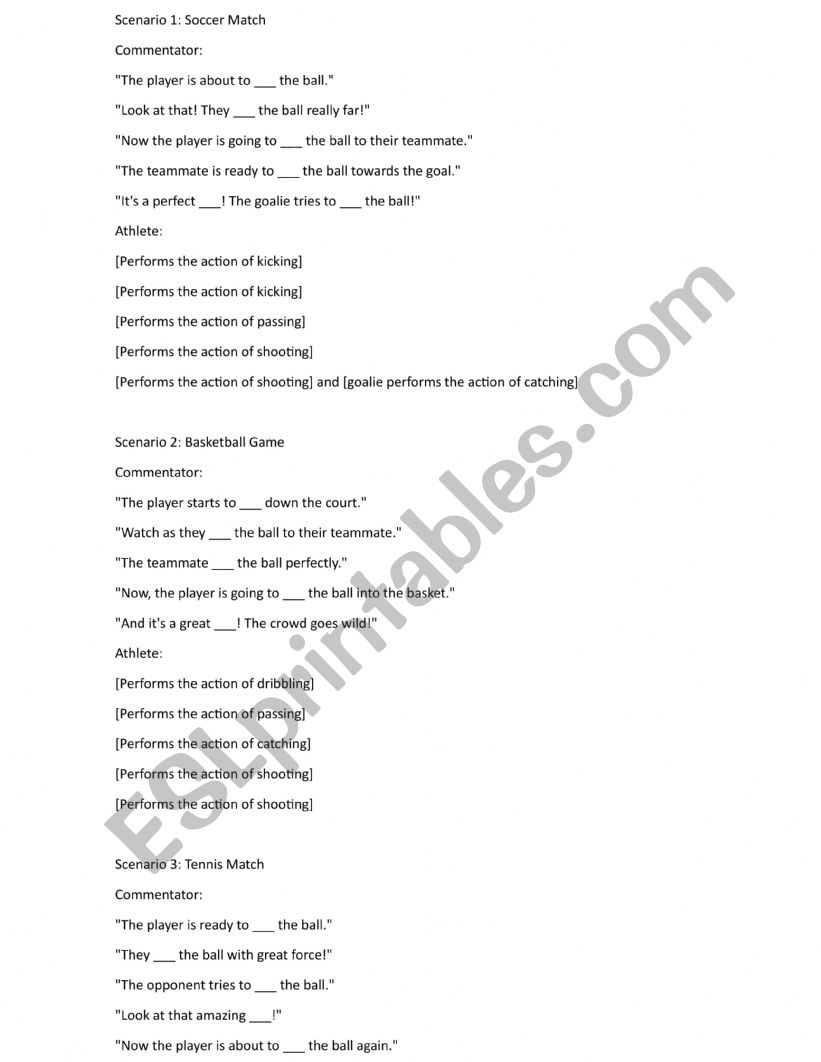 Sports role plays worksheet