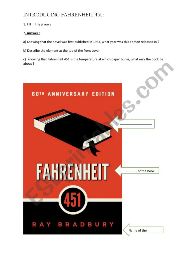 Book cover Fahrenheit 451 worksheet