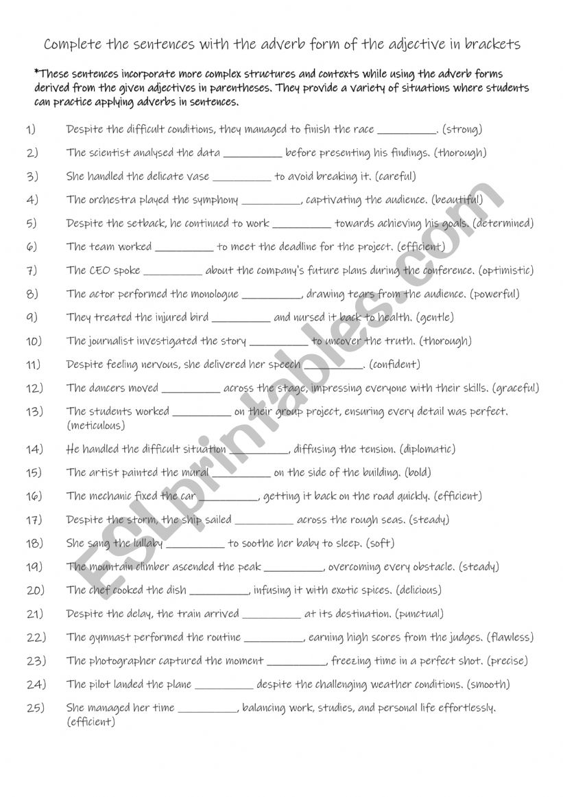 Practise with adverbs worksheet