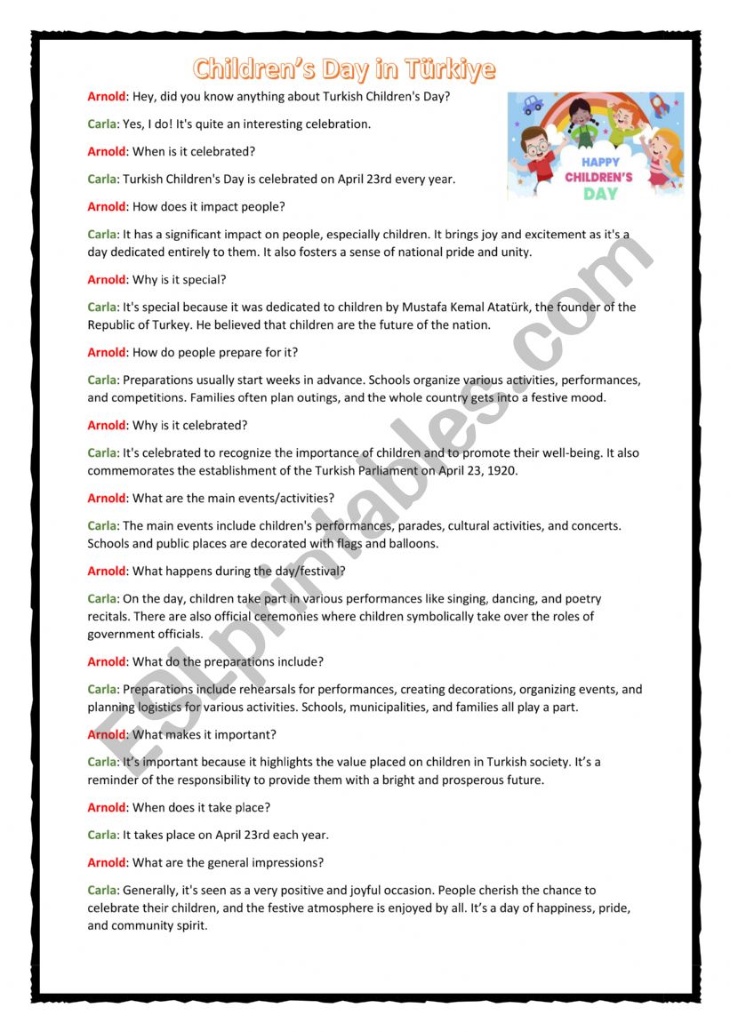 Children�s Day in Trkiye worksheet