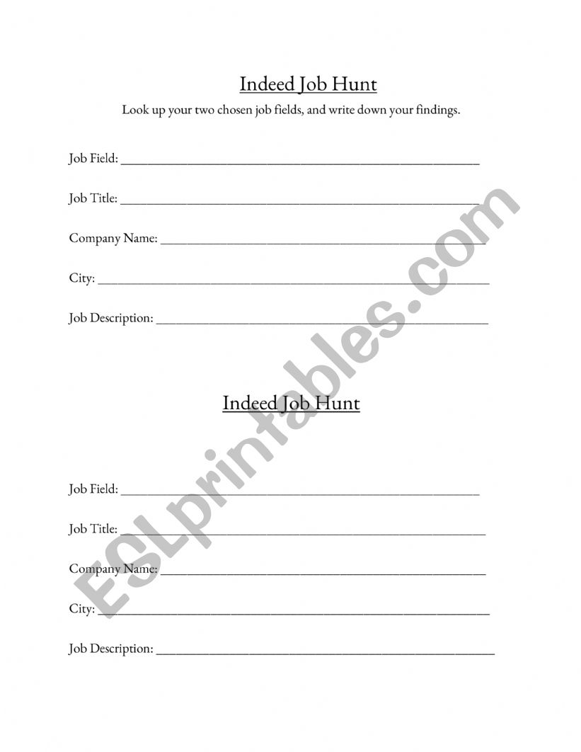 job hunt worksheet