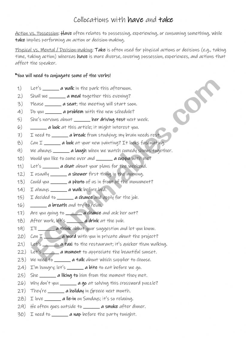 Collocations with have and take