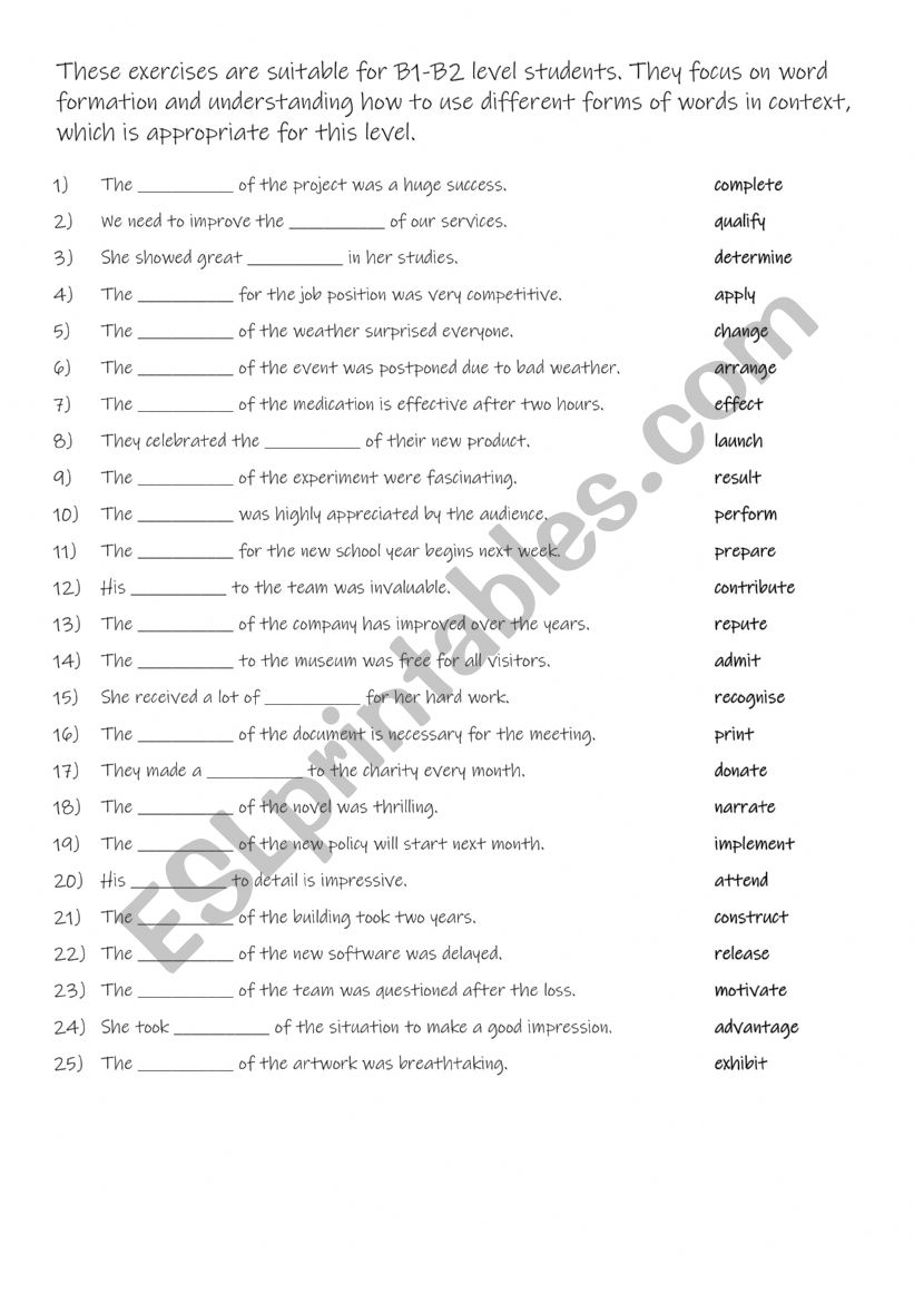 Word formation practise worksheet