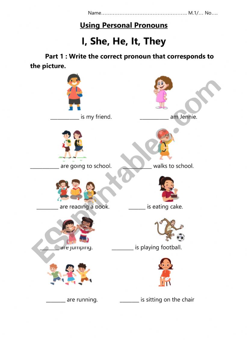 Using pronoun worksheet