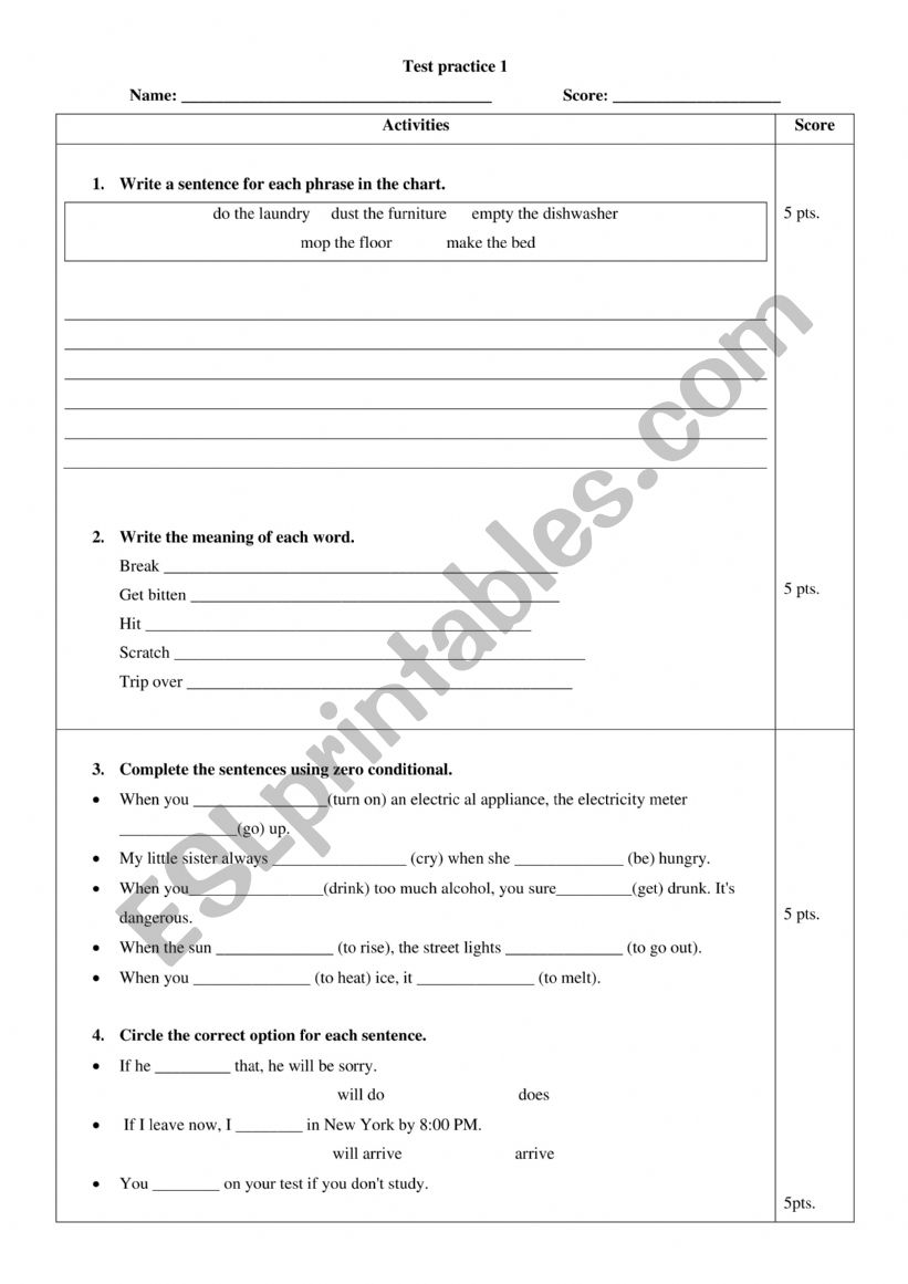 A2/B1 Practice vocabulary worksheet