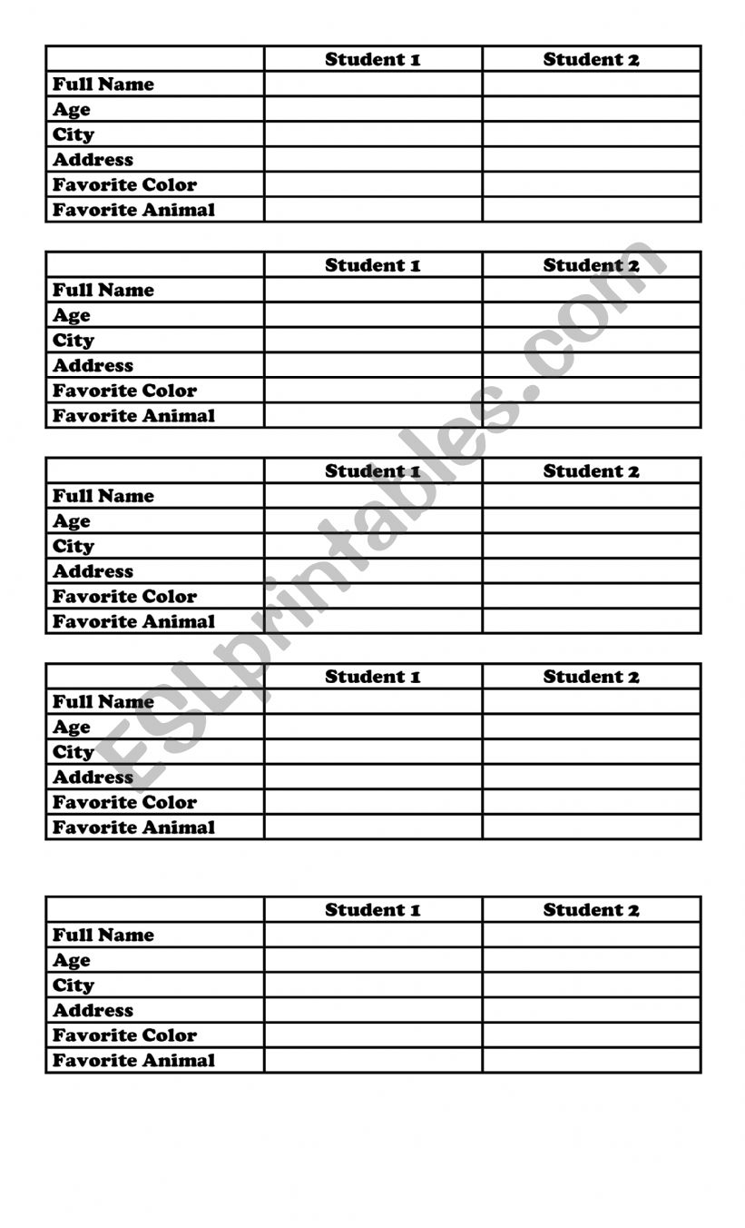 Chat personal questions worksheet