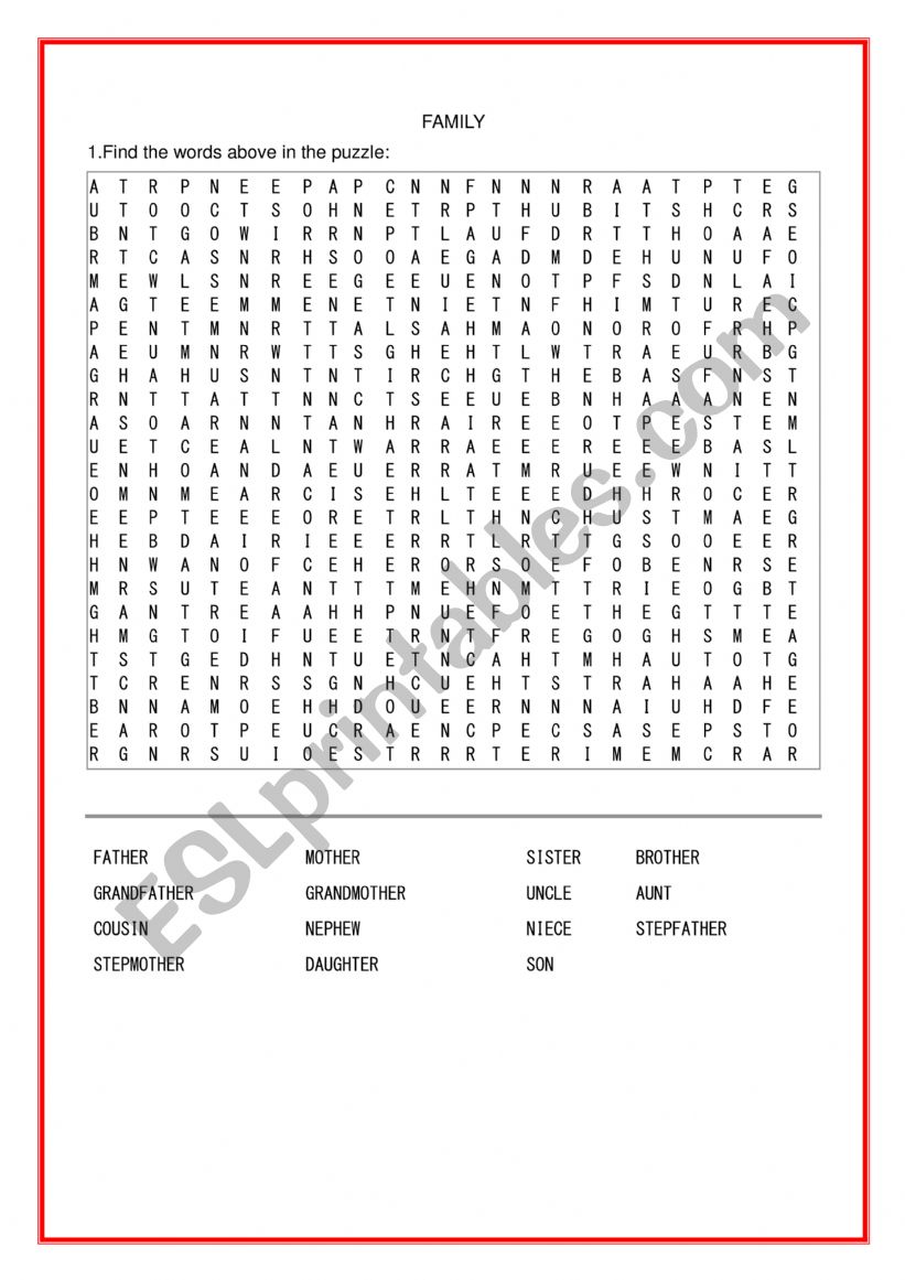 Puzzle Family worksheet