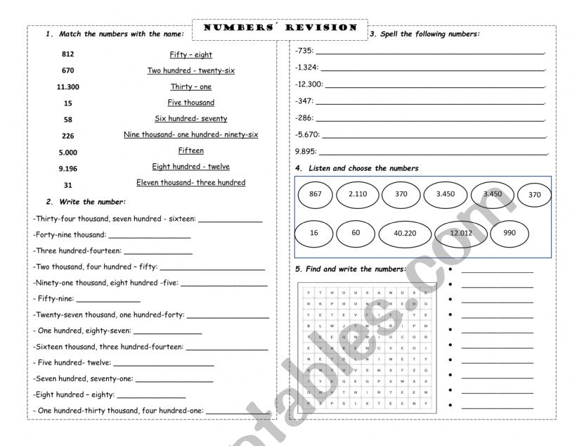 big numbers worksheet