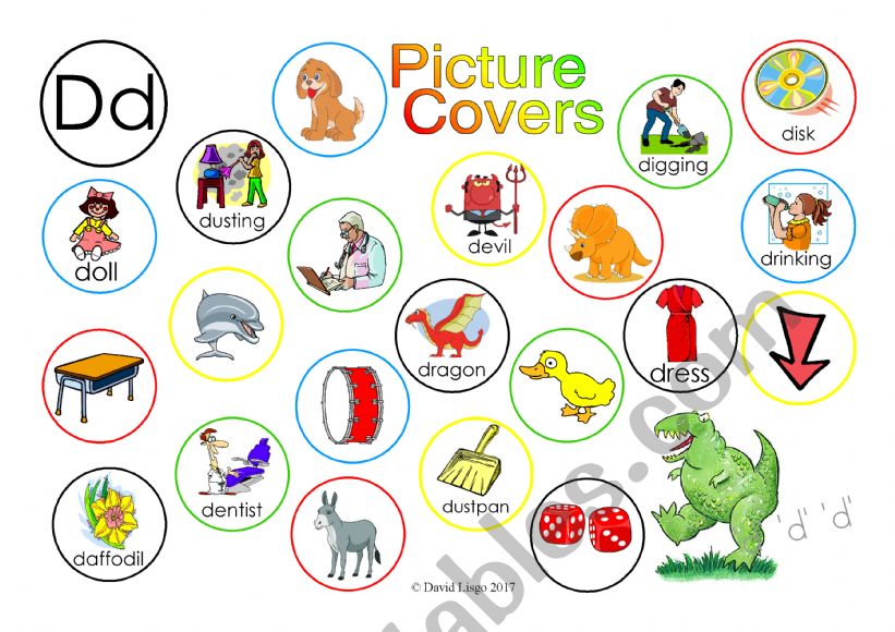 Dd Picture Covers: An exercise in phonics with answer key and notes.
