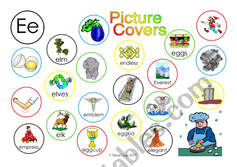 Ee Picture Covers: An exercise in phonics with answer key and notes.