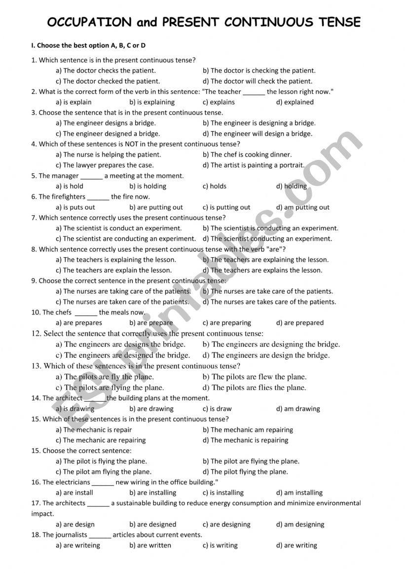 Occupation and Present Continuous Tense