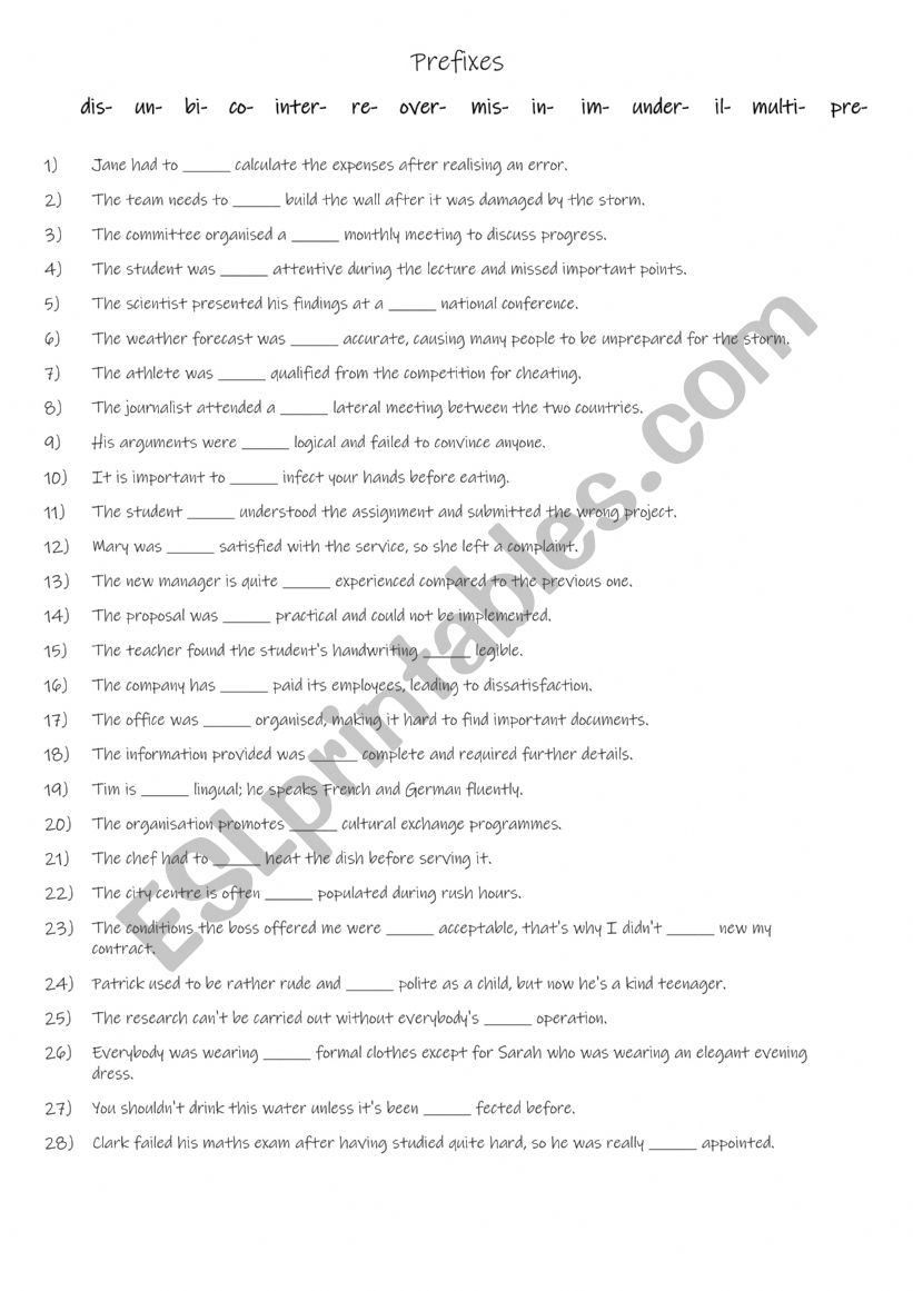 B1-B2 Prefixes  (1) worksheet