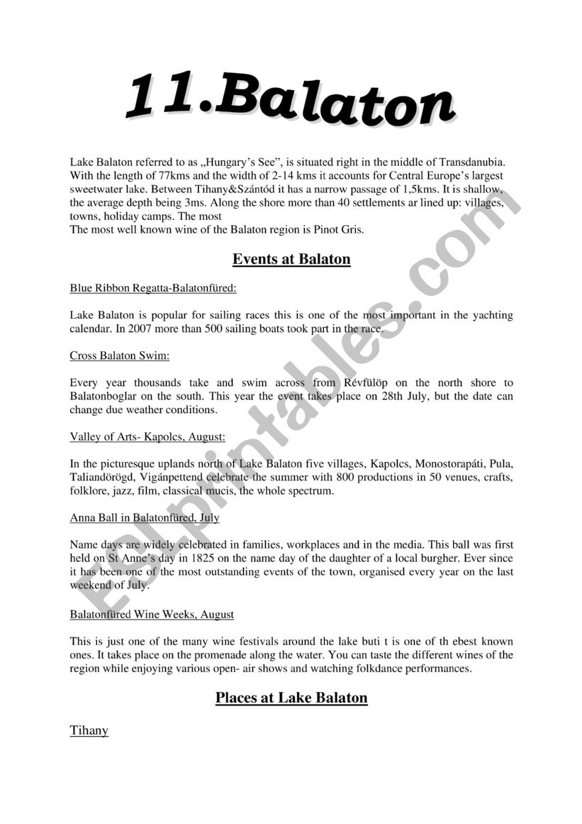 lake Balaton worksheet