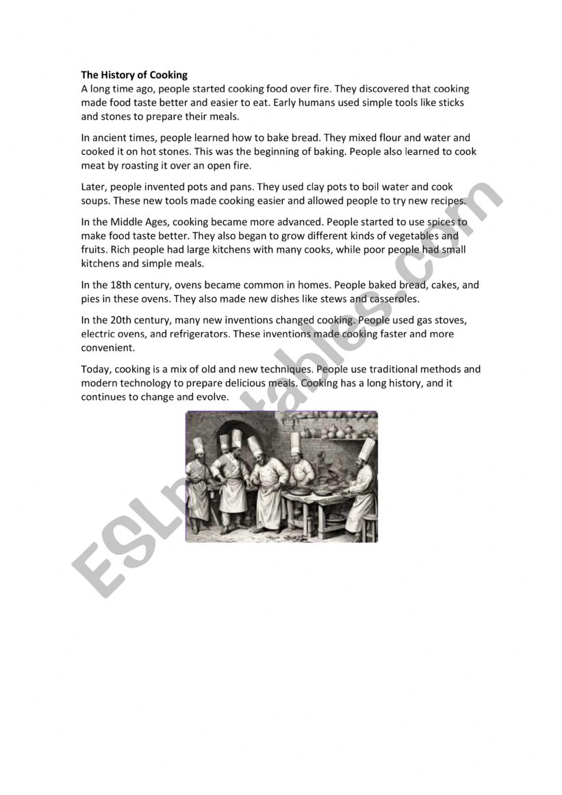 the history of cooking worksheet