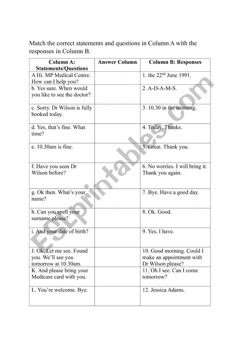 Conversation worksheet